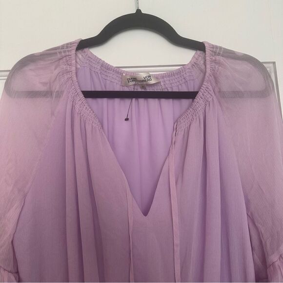 Lavender Purple Diane Von Furstenberg Chiffon with Ruffle Style Dress DVF - Picture 2 of 7